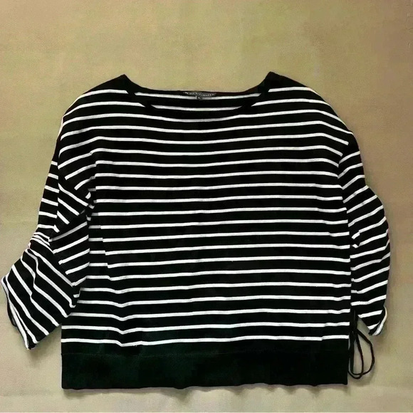 Elliot Lauren Black and White Stripe Cinch sleeve blouse: XL - Picture 1 of 7